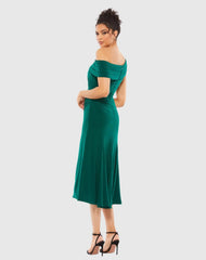 Dark Green Ruched Off-The-Shoulder Midi Dress