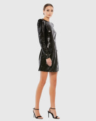 Black Sequined Structured Faux Blazer Mini Dress
