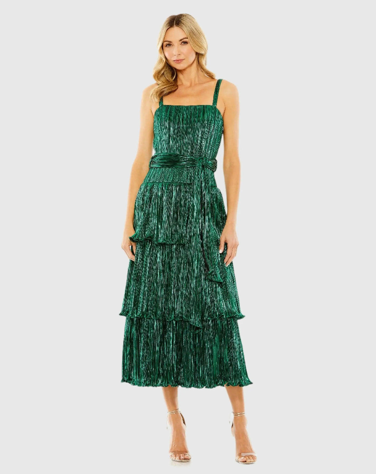 Green Ruffle Tiered Buckle Detail Dress