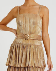 Gold Ruffle Tiered Buckle Detail Dress - FINAL SALE