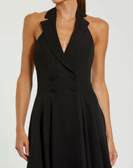 Black Halter Neck Sleeveless Blazer Midi Dress