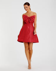 Red Strapless Oversized Bow Fit & Flare Mini Dress