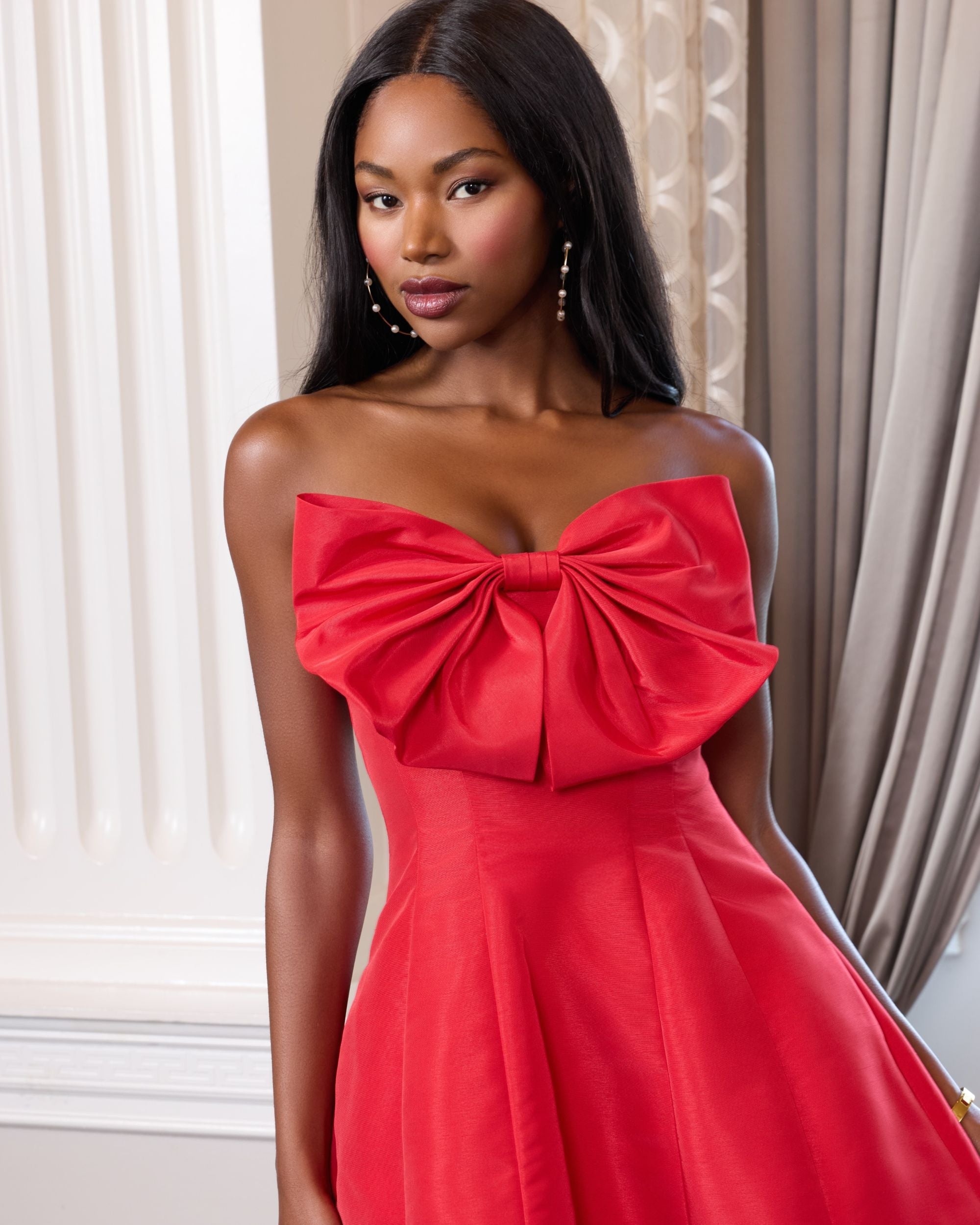 Red Strapless Oversized Bow Fit & Flare Mini Dress
