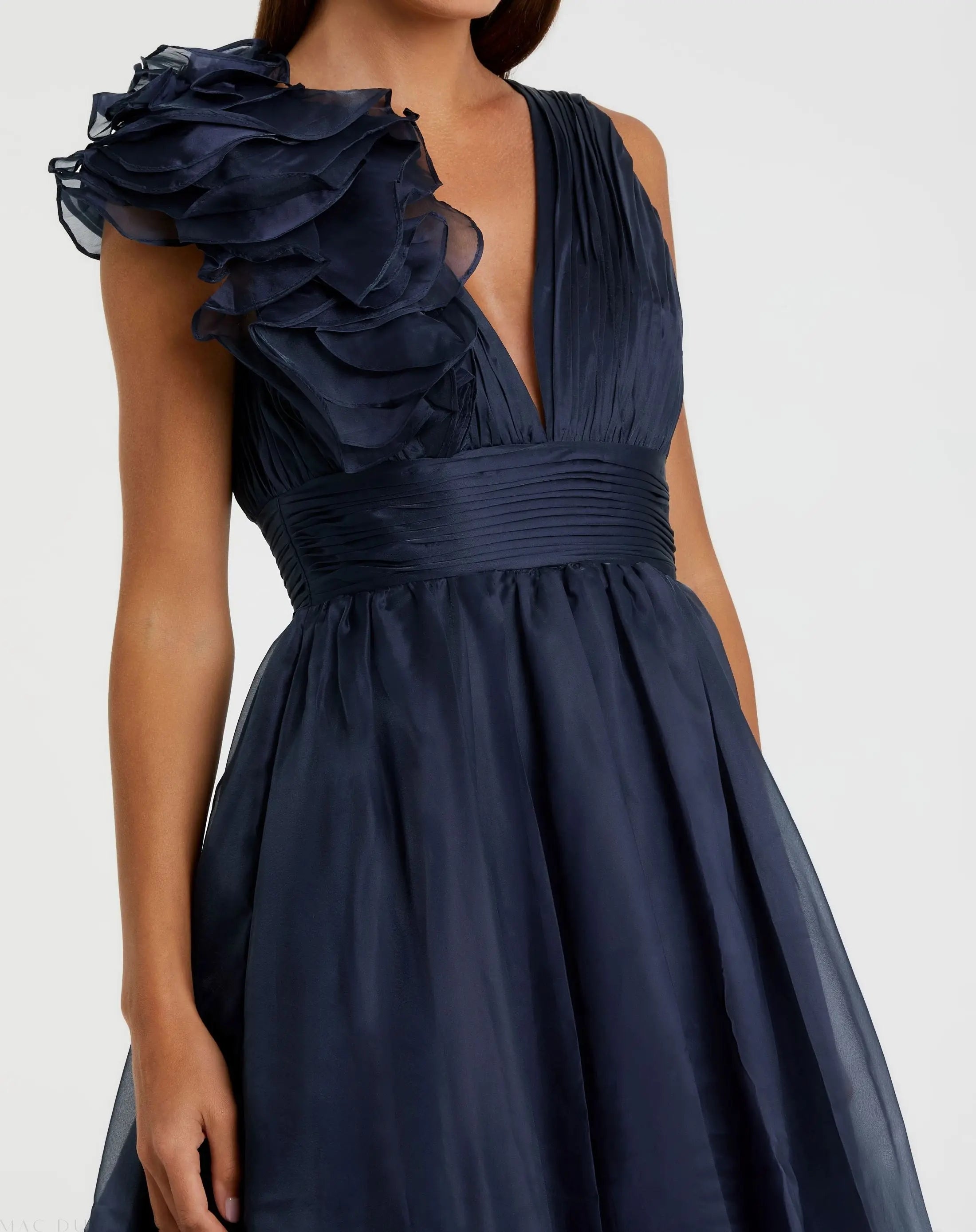 Navy Sleeveless Chiffon A-Line Tea Length Cocktail Dress