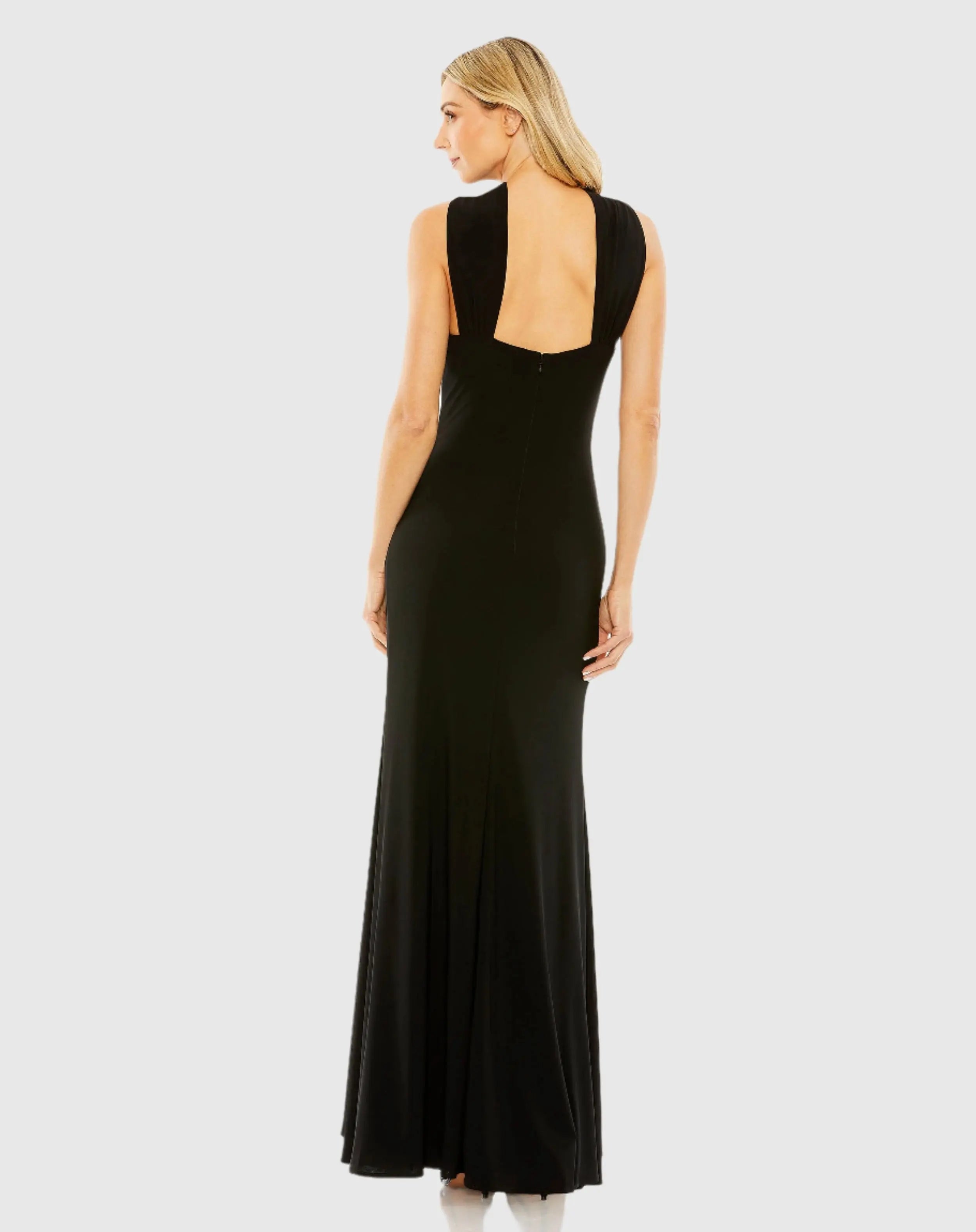 Black Knotted Halter Neck Keyhole Jersey Gown