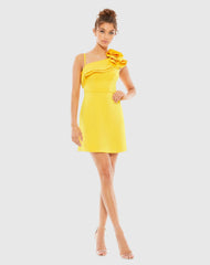 Yellow One Shoulder Ruffle Mini Dress