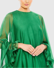Green High Neck Ruffle Hem Cape Mini Dress