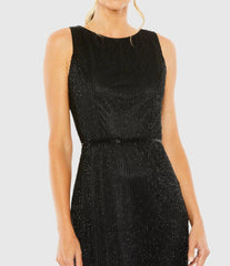 Black High Neck Embellished Sheath Dress
