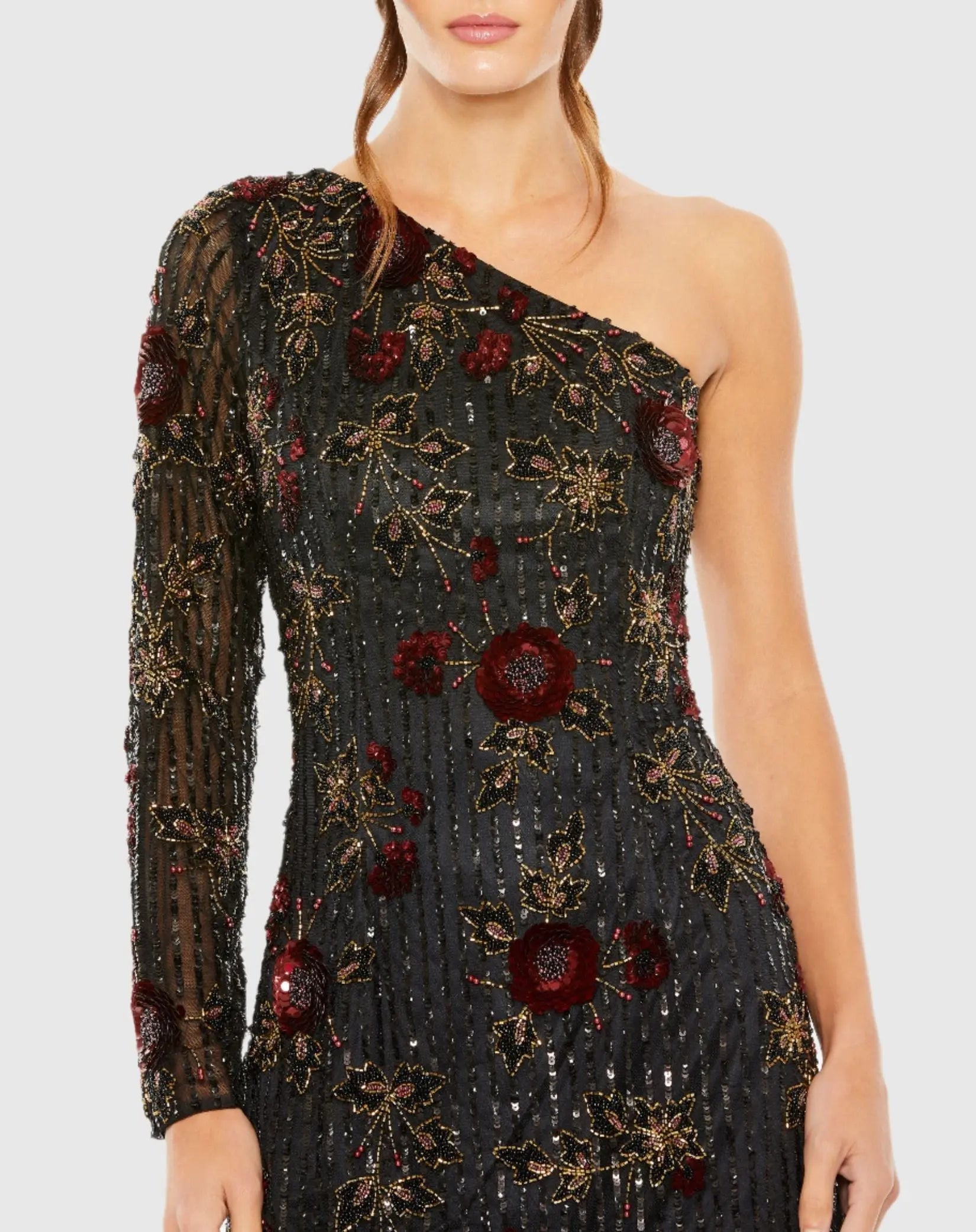 Black One Shoulder Embellished Mini Dress - FINAL SALE