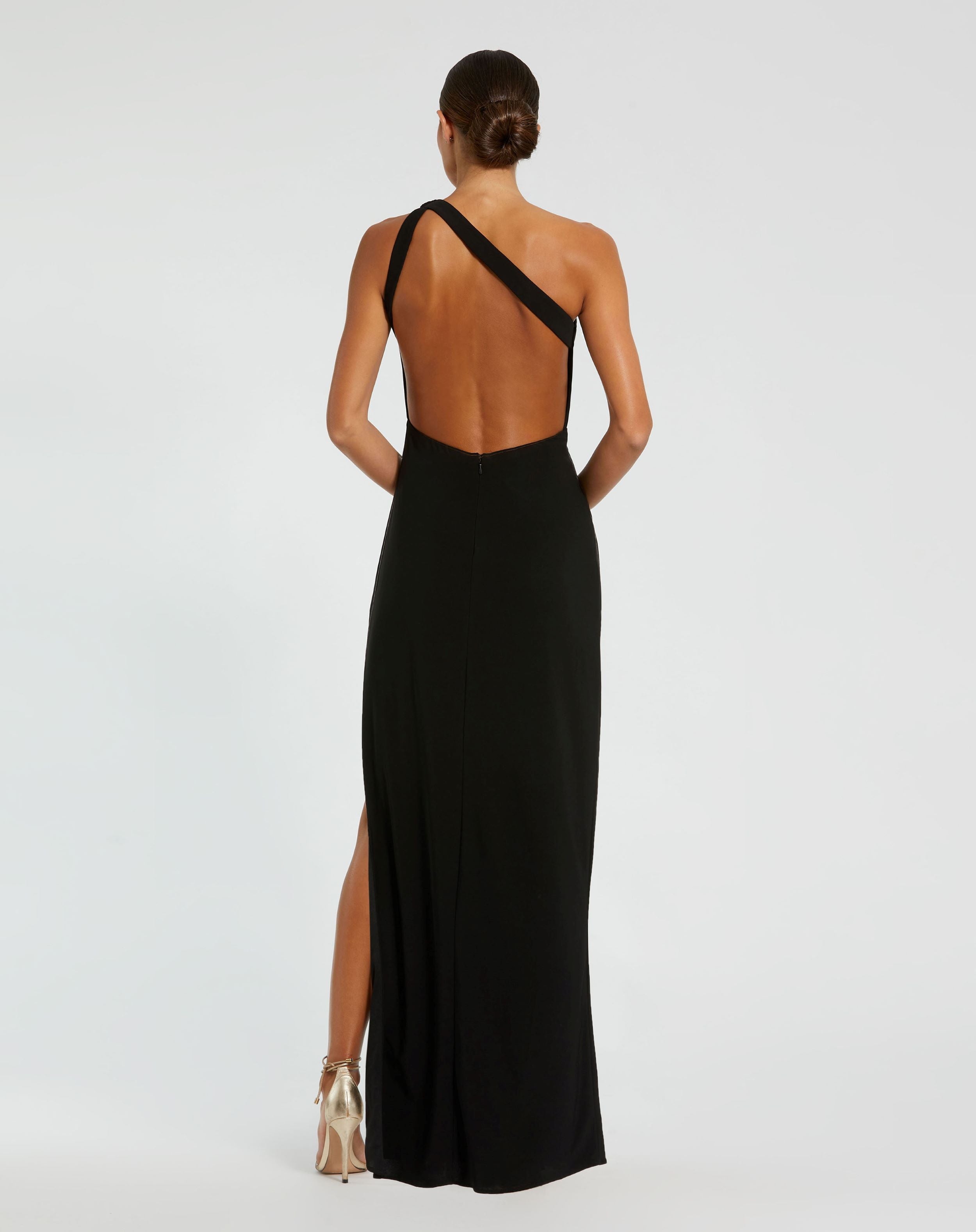Black One Shoulder Gown with Sheer Embellished Cut Out