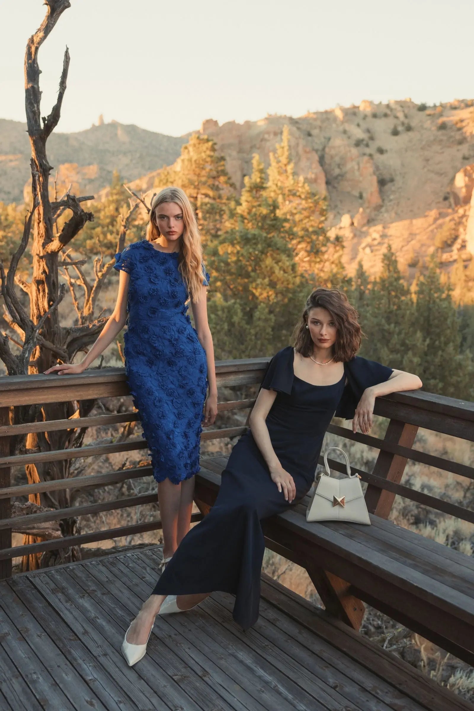 Navy Crepe Fitted Column Dress With Short Ruffle Sleeves - FINAL SALE