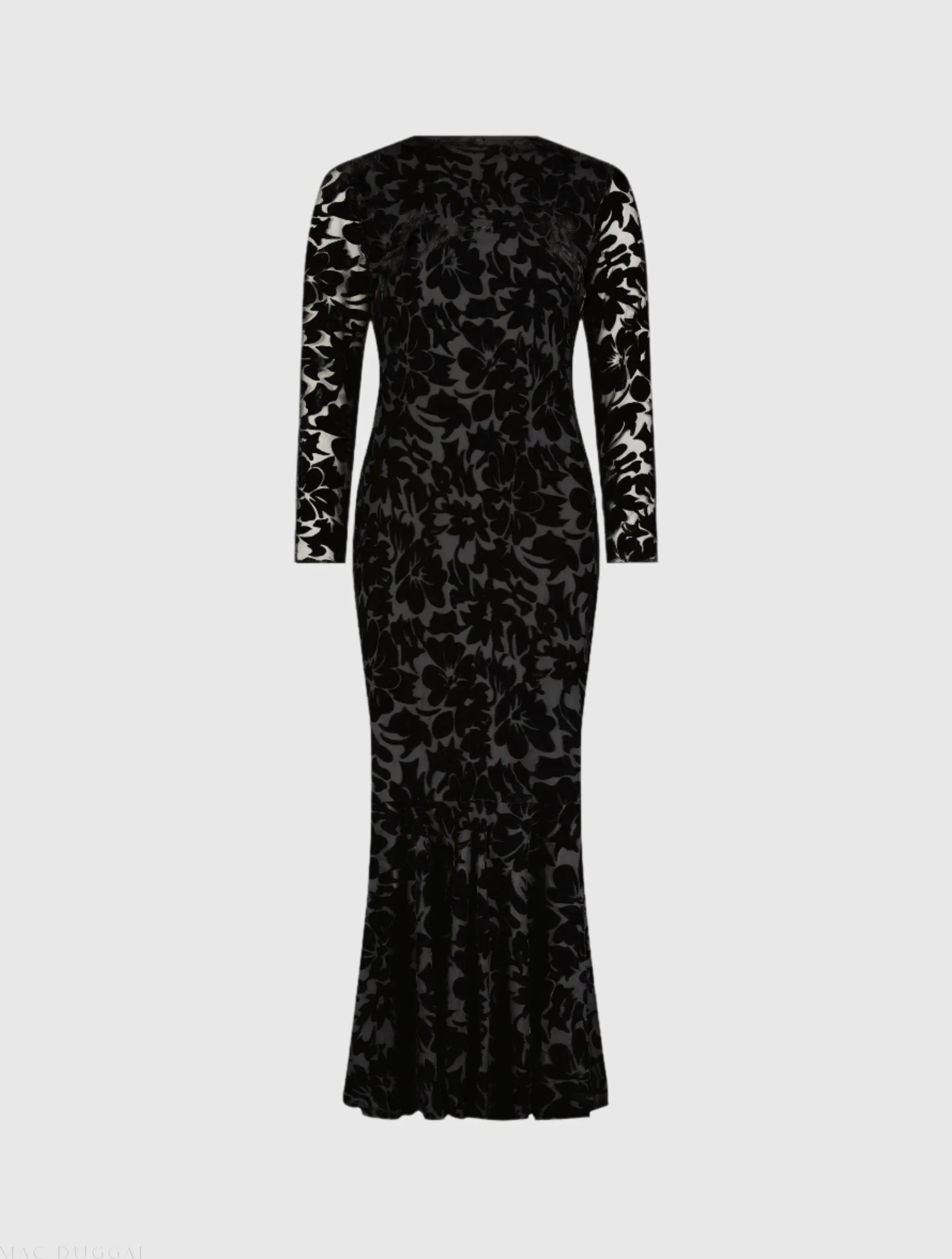 Black Burnout Velvet Long Sleeve Midi Dress