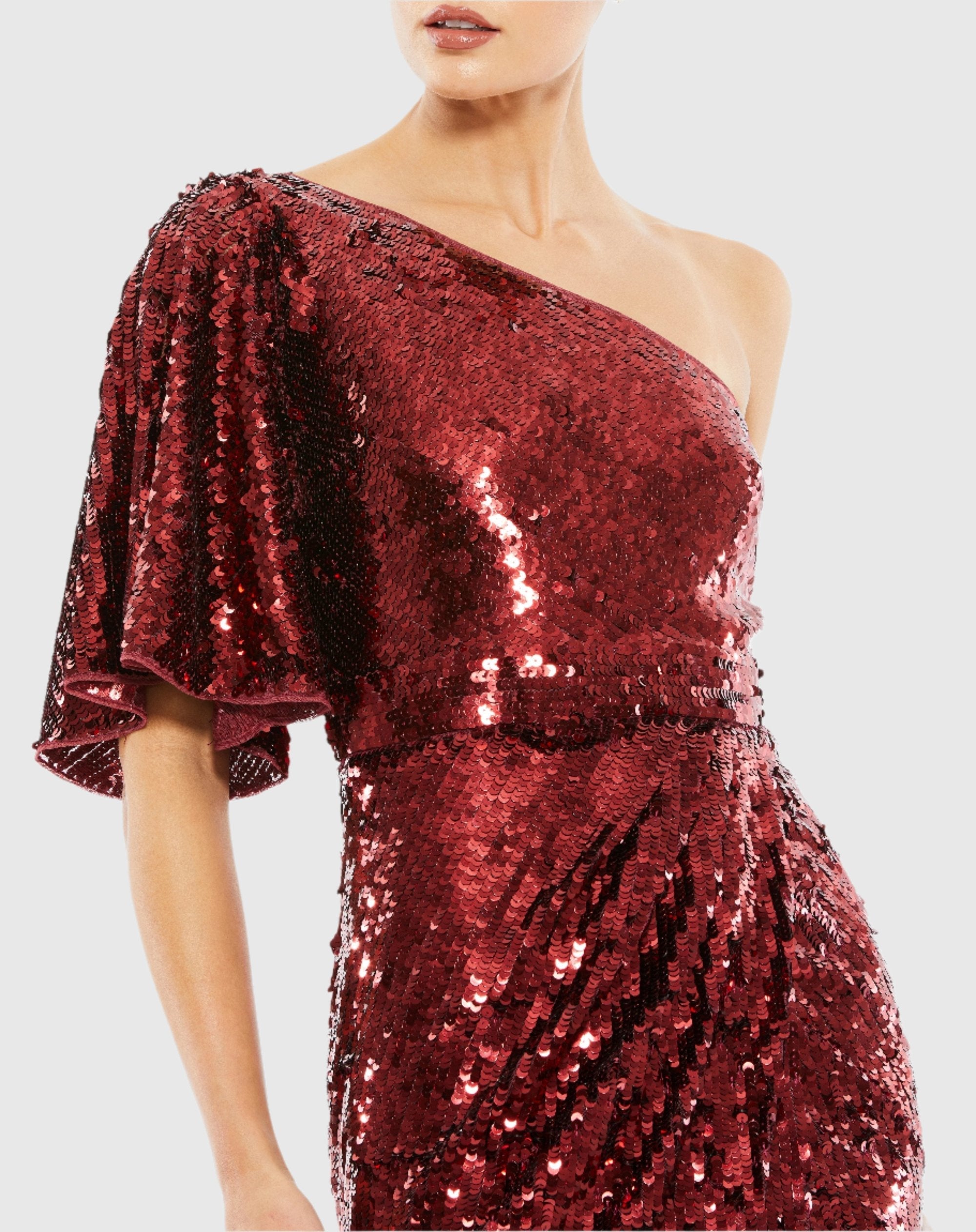 Red One Shoulder Sequin Evening Gown