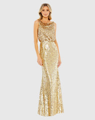 Gold Sequined Sleeveless High Neck Gown