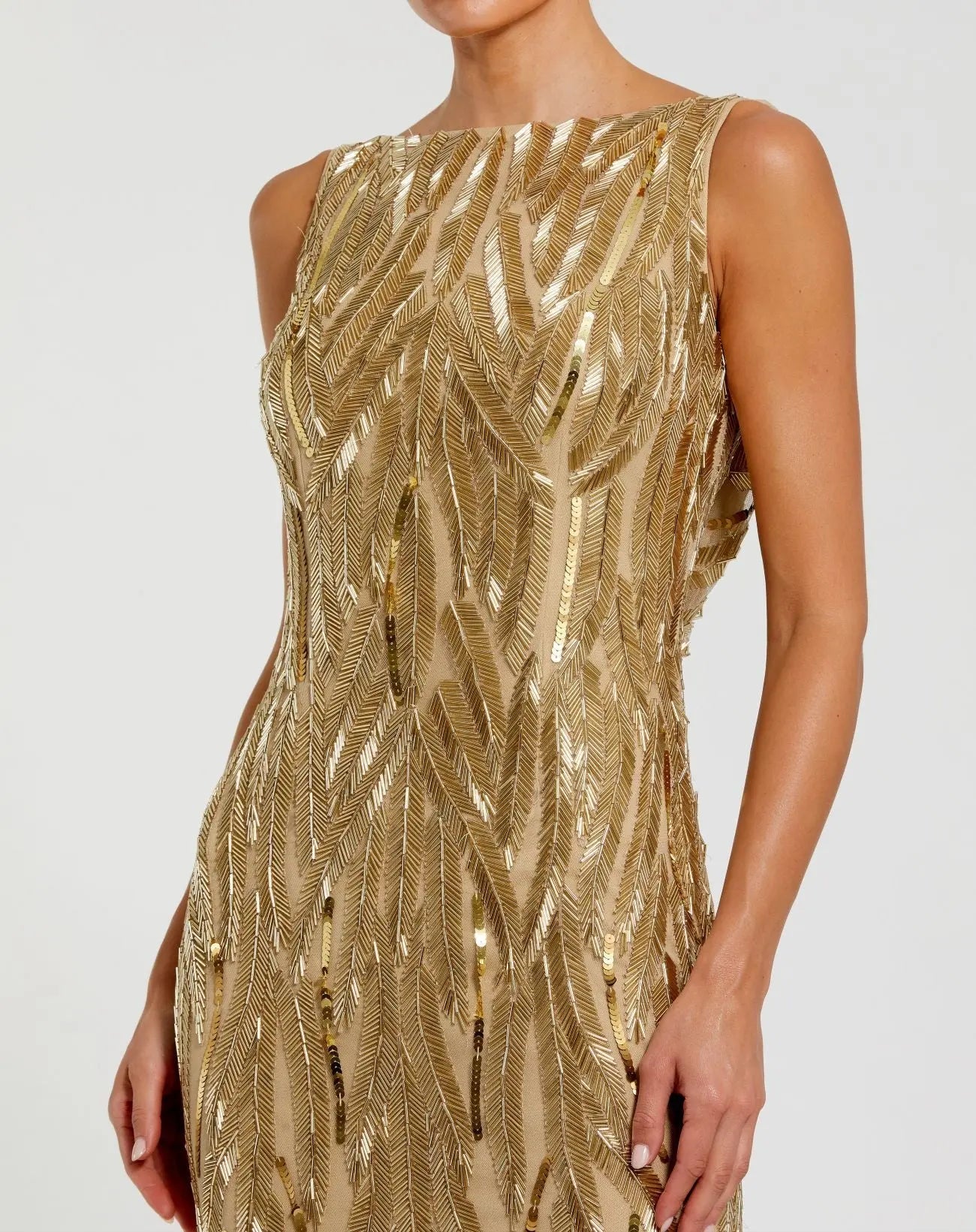 Gold High Neck Sleeveless Embellished Gown