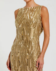 Gold High Neck Sleeveless Embellished Gown
