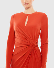 Red Long Sleeve Keyhole Draped Gown