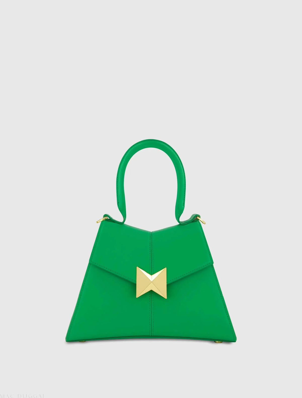 Green Angular Small Leather Handbag With Gold Hardware