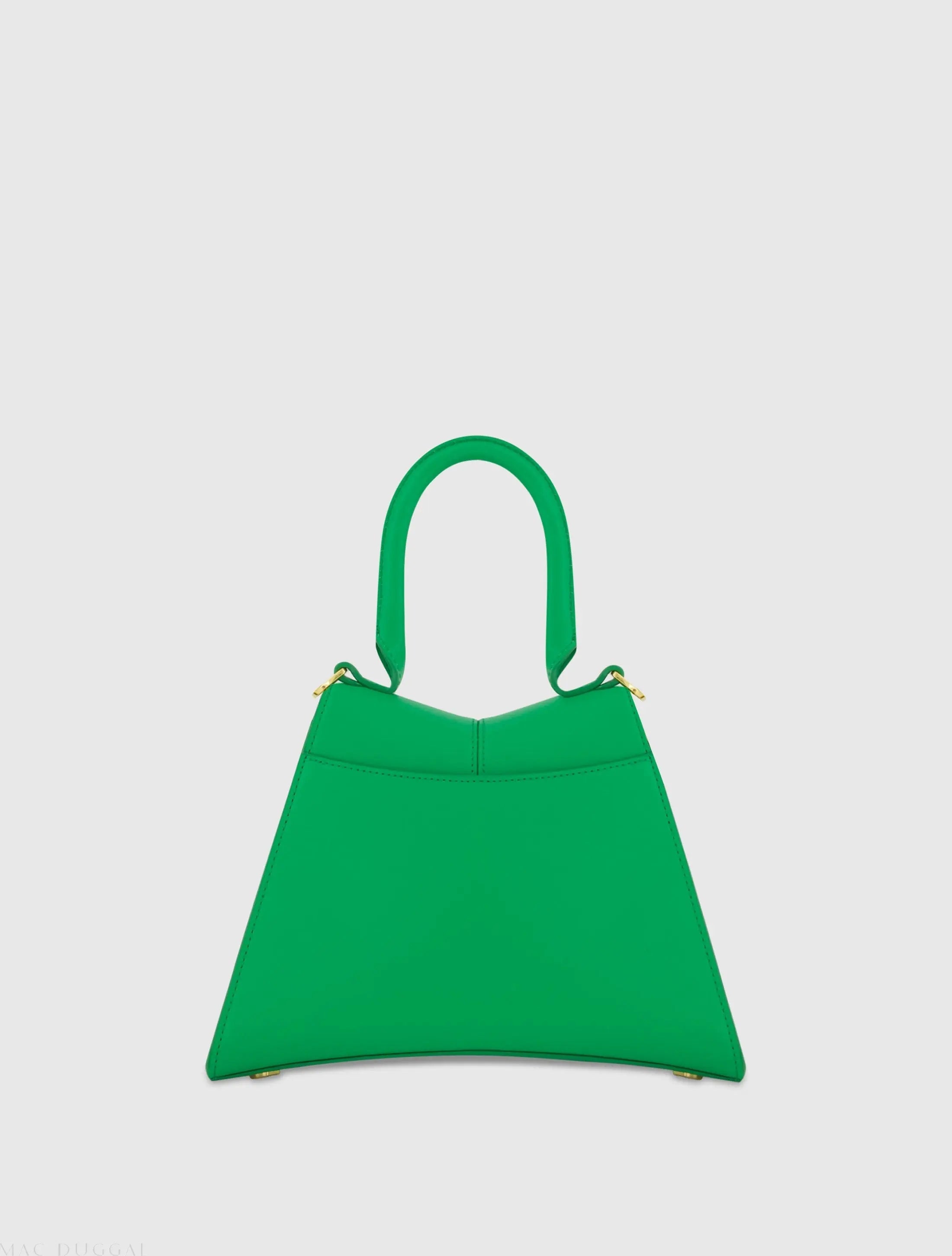 Green Angular Small Leather Handbag With Gold Hardware