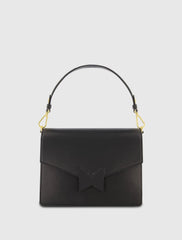 Black Classic Leather Medium Shoulder Bag with Detachable Strap