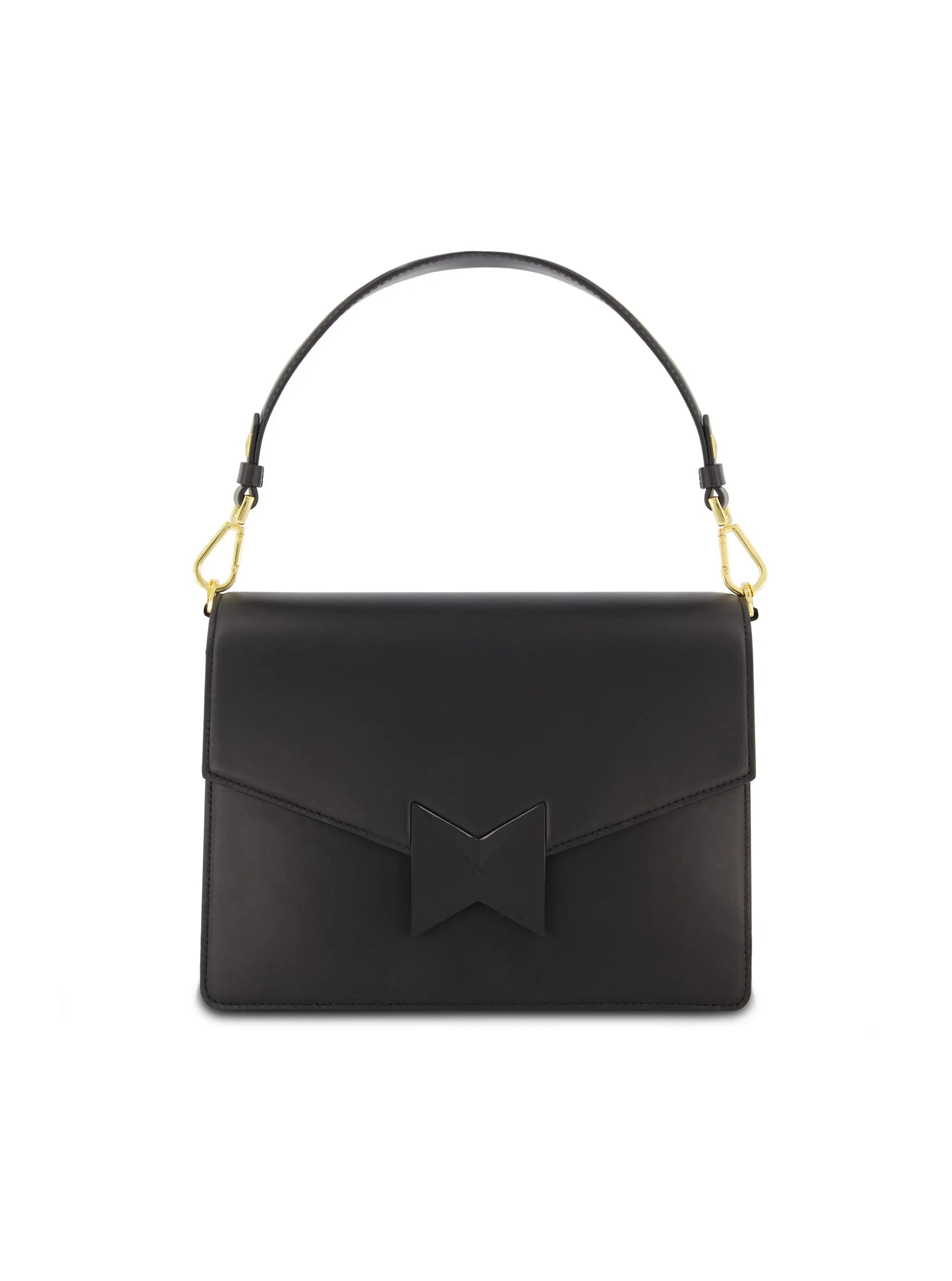 Black Classic Leather Medium Shoulder Bag with Detachable Strap