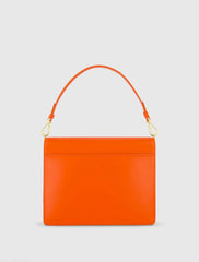 Orange Classic Leather Medium Shoulder Bag with Detachable Strap