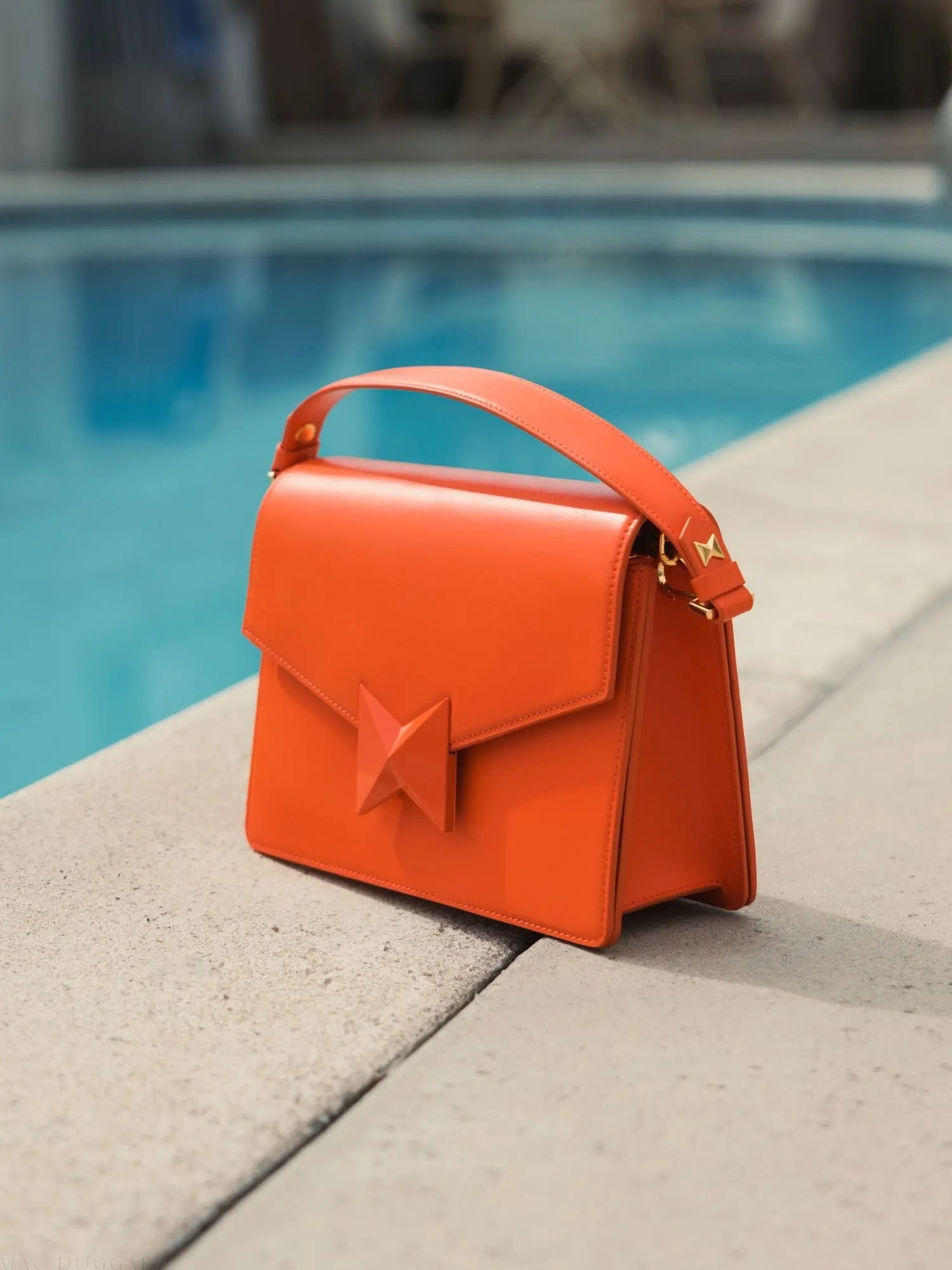 Orange Classic Leather Medium Shoulder Bag with Detachable Strap