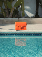 Orange Classic Leather Medium Shoulder Bag with Detachable Strap