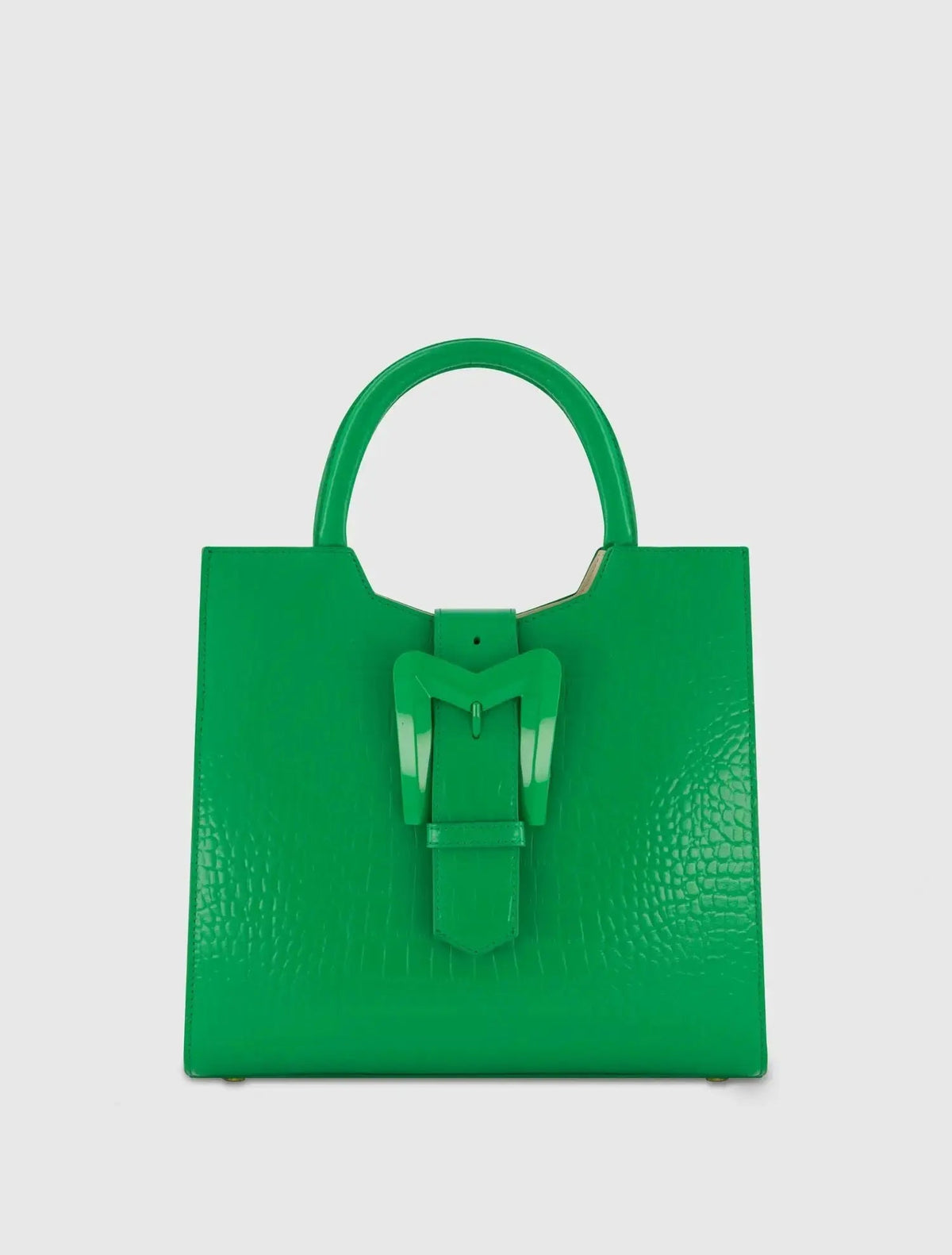Green Buckled Medium Croco Leather Tote Bag with Detachable Strap