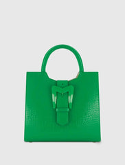 Green Buckled Medium Croco Leather Tote Bag with Detachable Strap