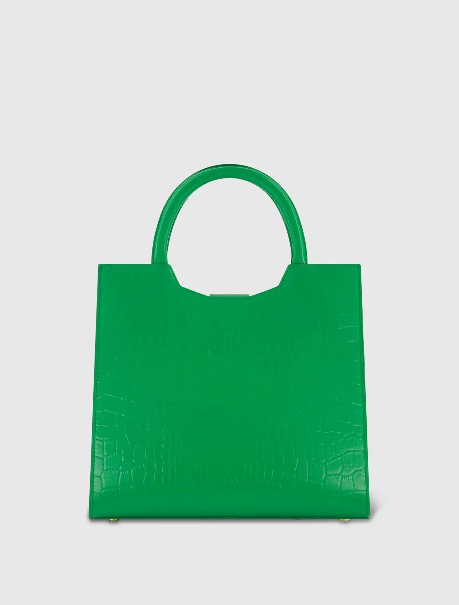 Green Buckled Medium Croco Leather Tote Bag with Detachable Strap
