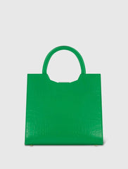 Green Buckled Medium Croco Leather Tote Bag with Detachable Strap