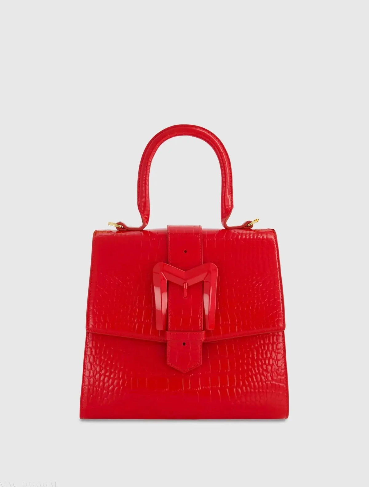 Red Buckled Medium Croco Leather Handbag with Detachable Strap