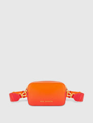Orange Ombre Small Leather Crossbody Camera Bag with Adjustable Strap