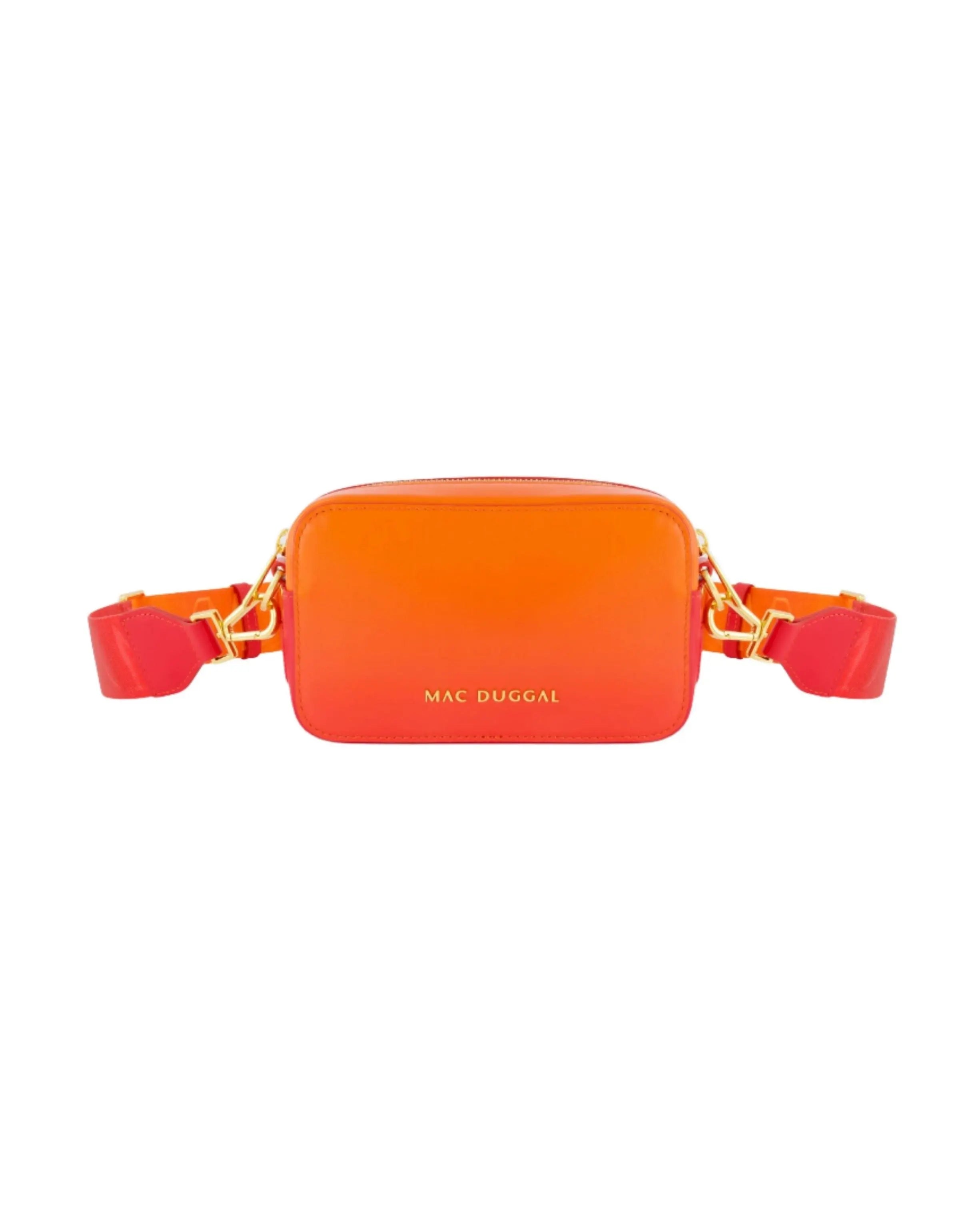 Orange Ombre Small Leather Crossbody Camera Bag with Adjustable Strap