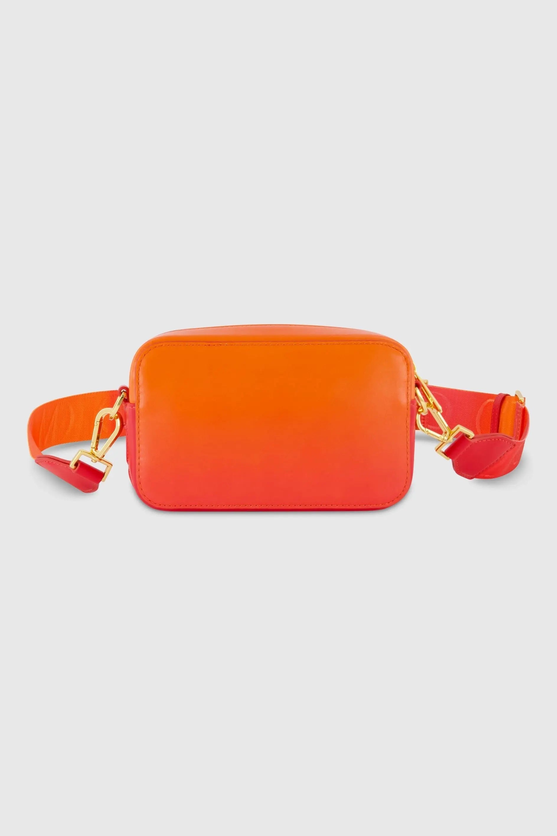Orange Ombre Small Leather Crossbody Camera Bag with Adjustable Strap