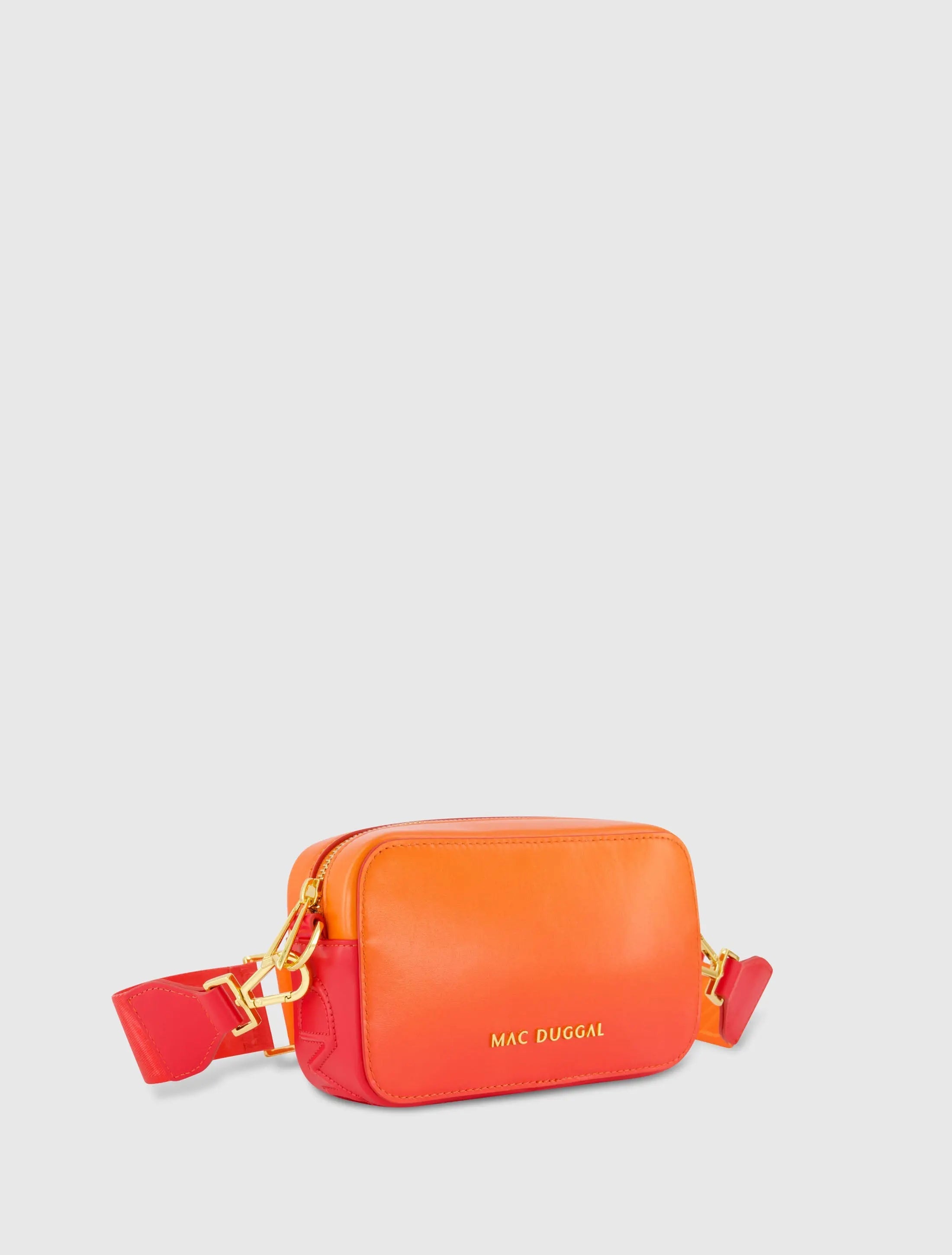 Orange Ombre Small Leather Crossbody Camera Bag with Adjustable Strap