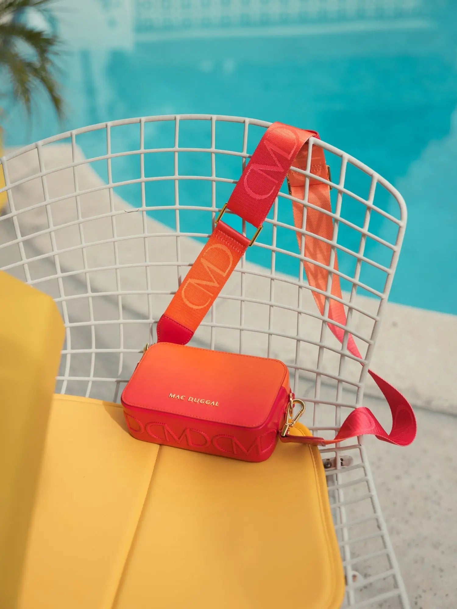 Orange Ombre Small Leather Crossbody Camera Bag with Adjustable Strap