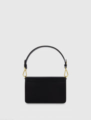 Black Mini Leather Shoulder Handbag With Gold Hardware