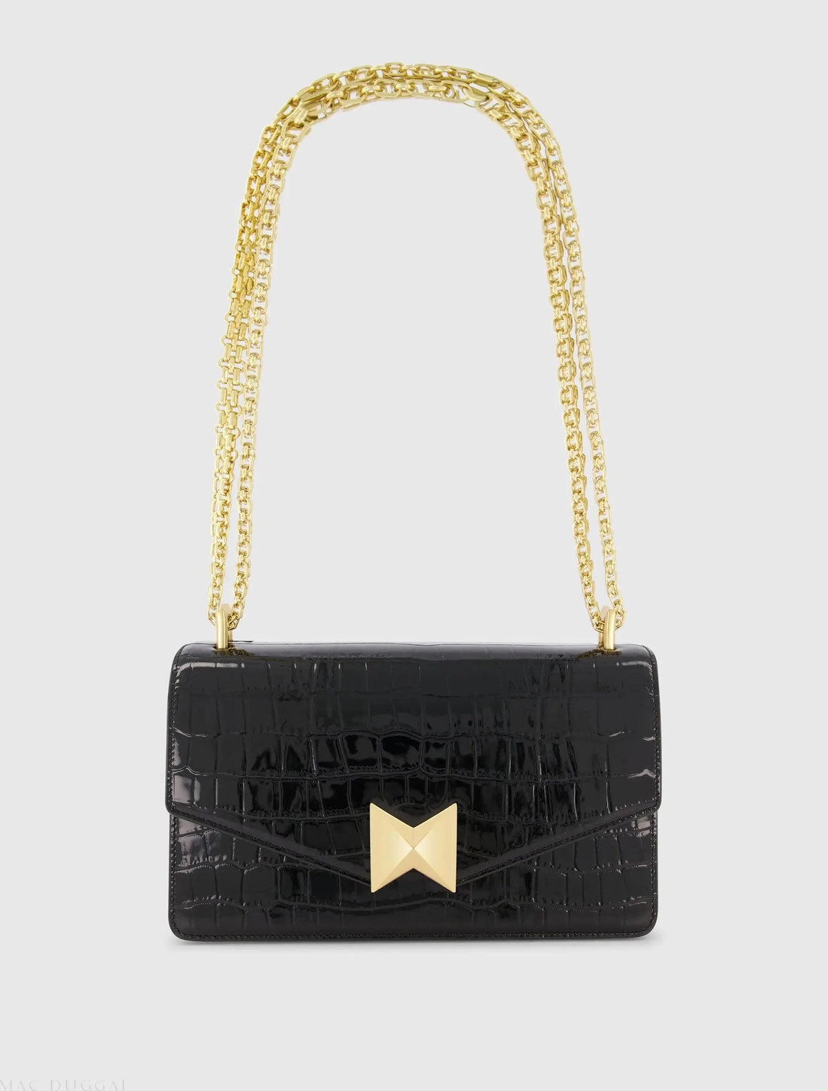 Black Crocodile Leather Shoulder Bag With Gold Hardware