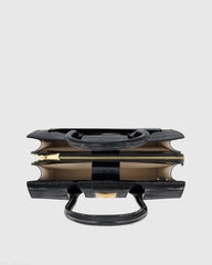 Black Crocodile Leather Tote Bag With Gold Hardware