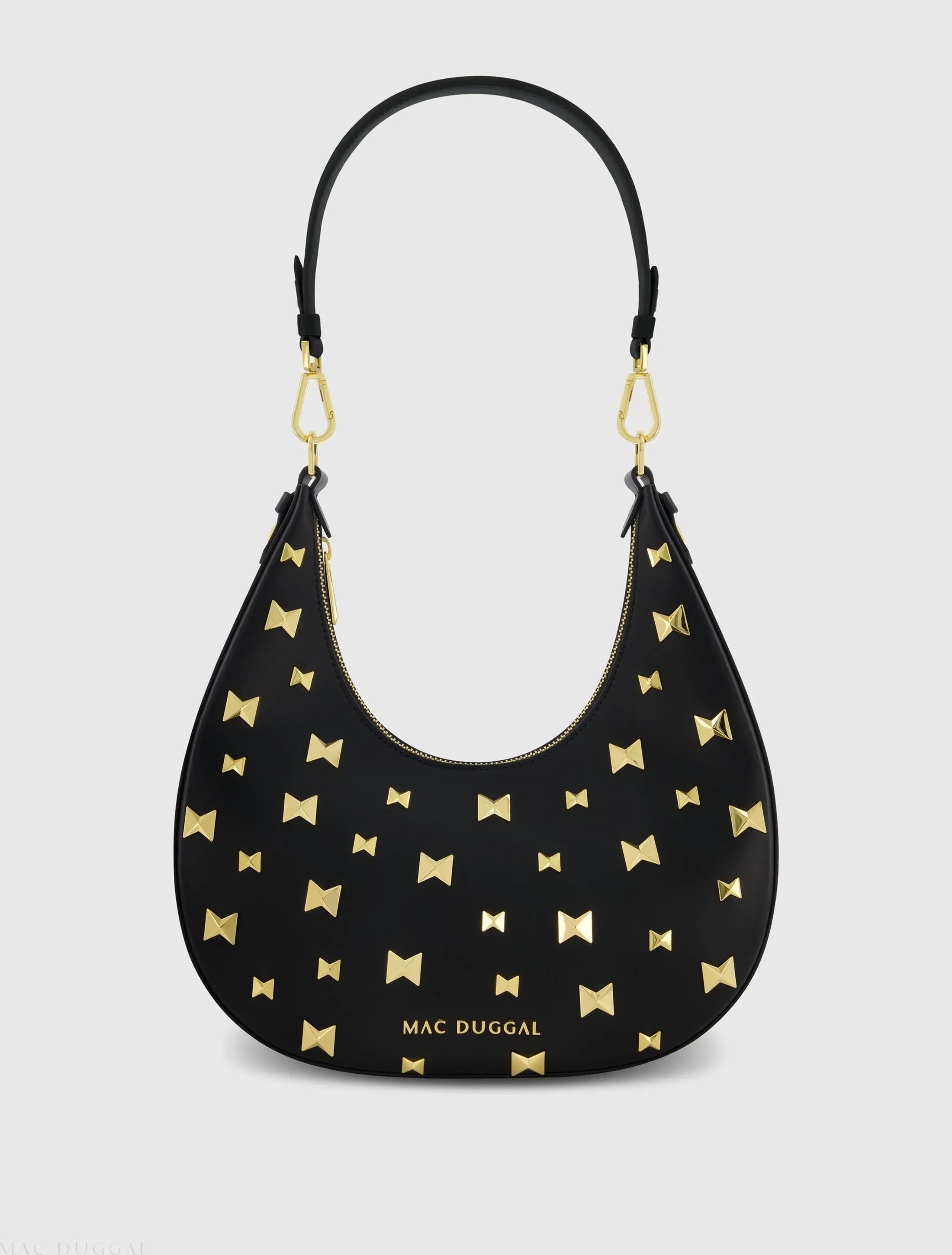 Black Leather Hobo Bag With Gold Hardware