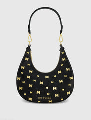 Black Leather Hobo Bag With Gold Hardware