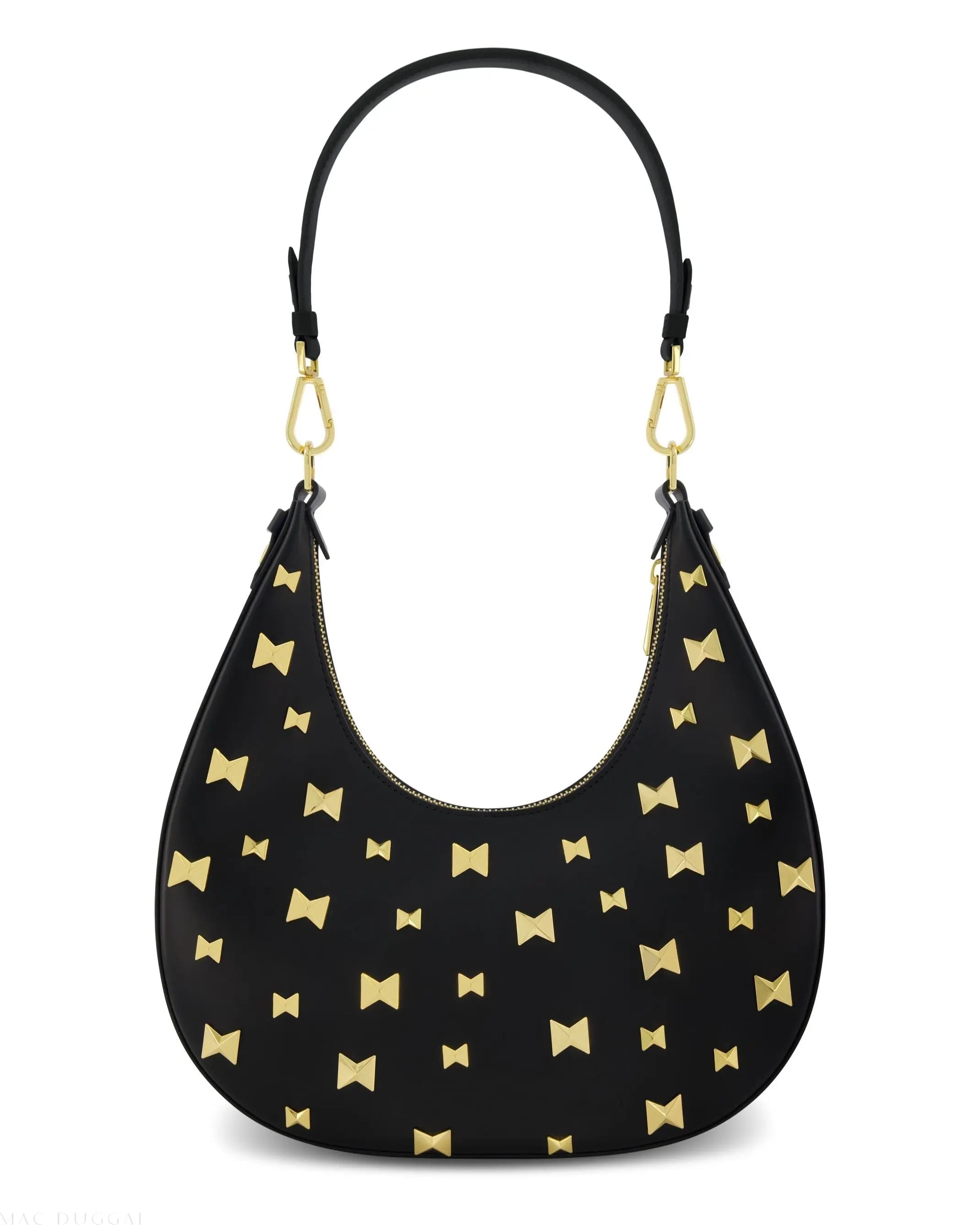 Black Leather Hobo Bag With Gold Hardware