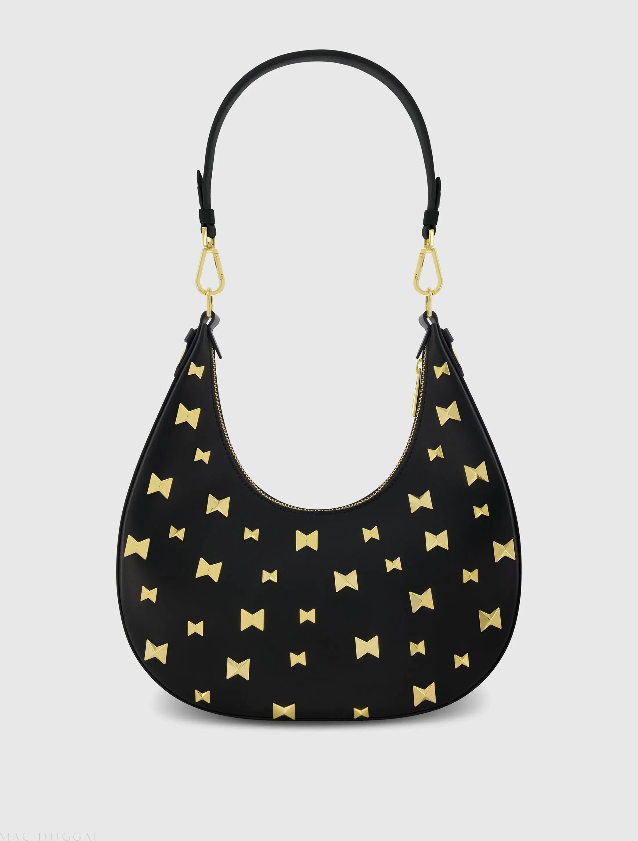 Black Leather Hobo Bag With Gold Hardware