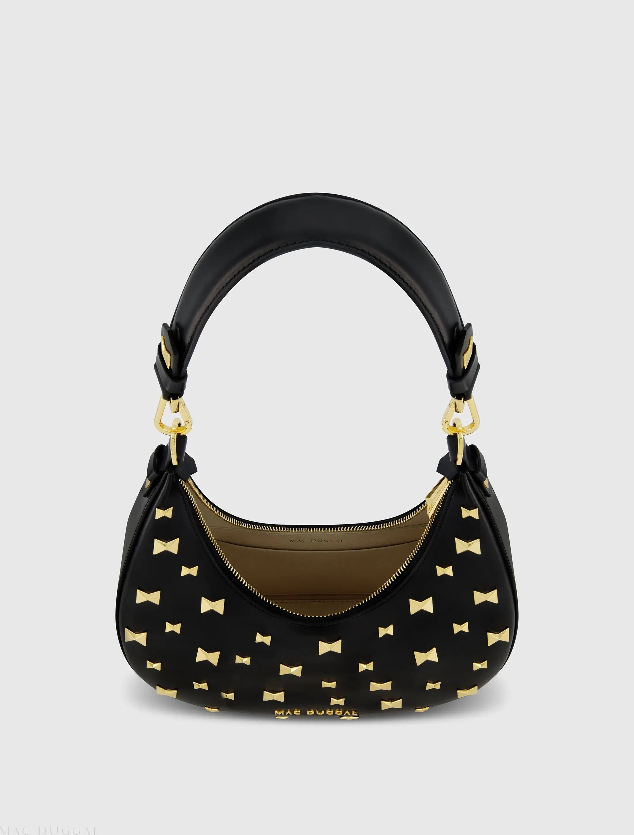 Black Leather Hobo Bag With Gold Hardware