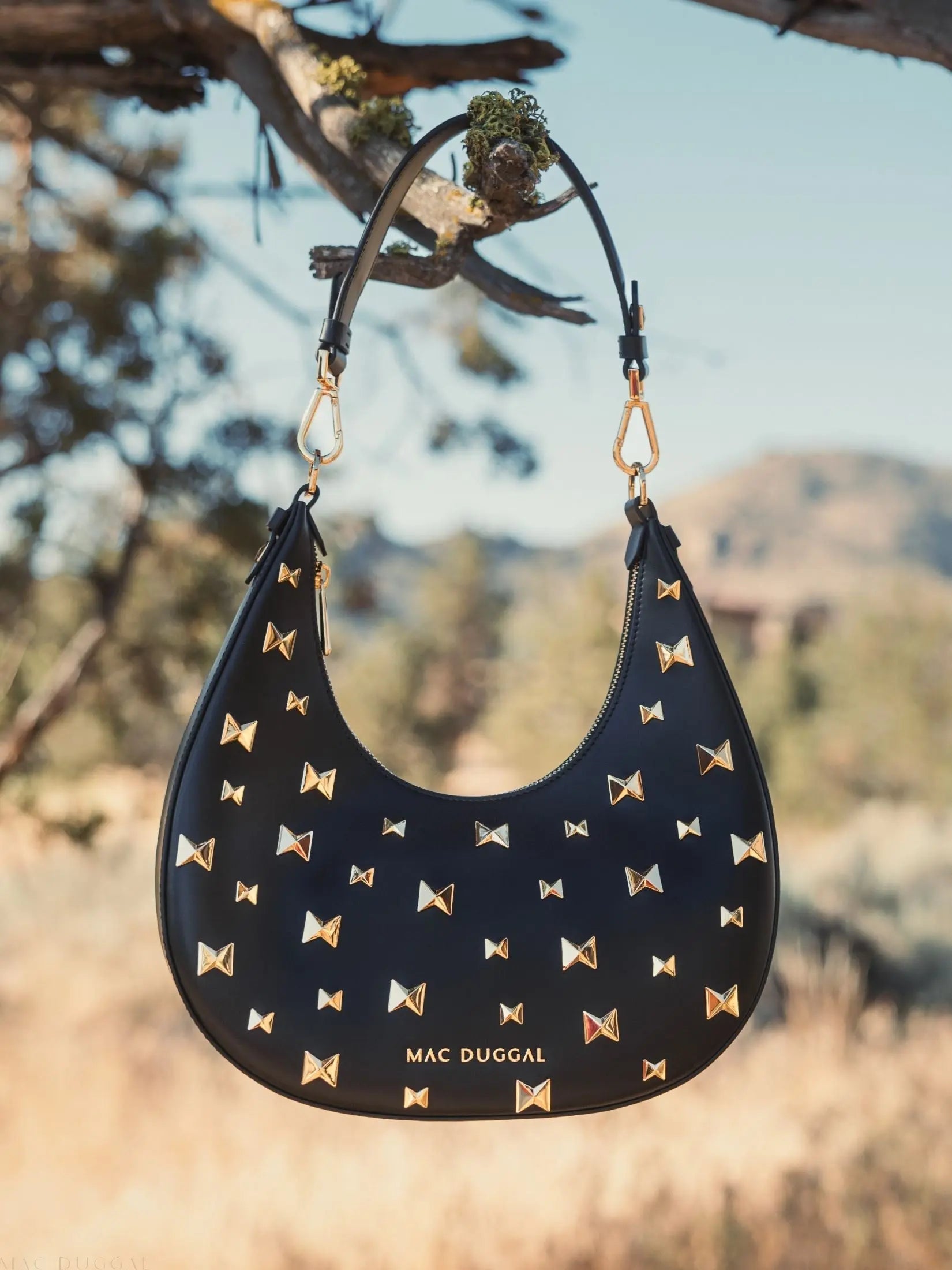 Black Leather Hobo Bag With Gold Hardware
