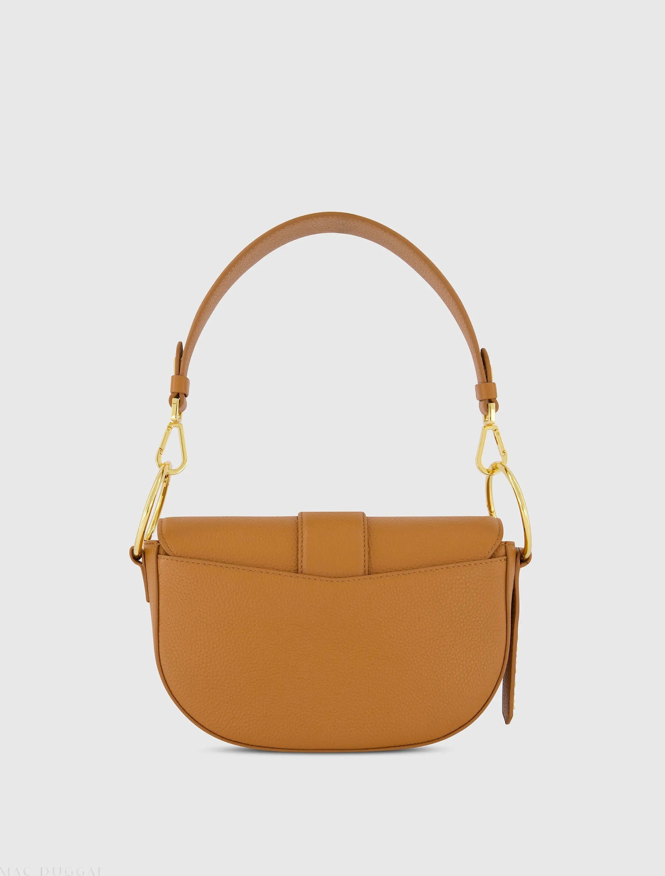 Brown Grain Leather Saddle Bag With Gold Hardware
