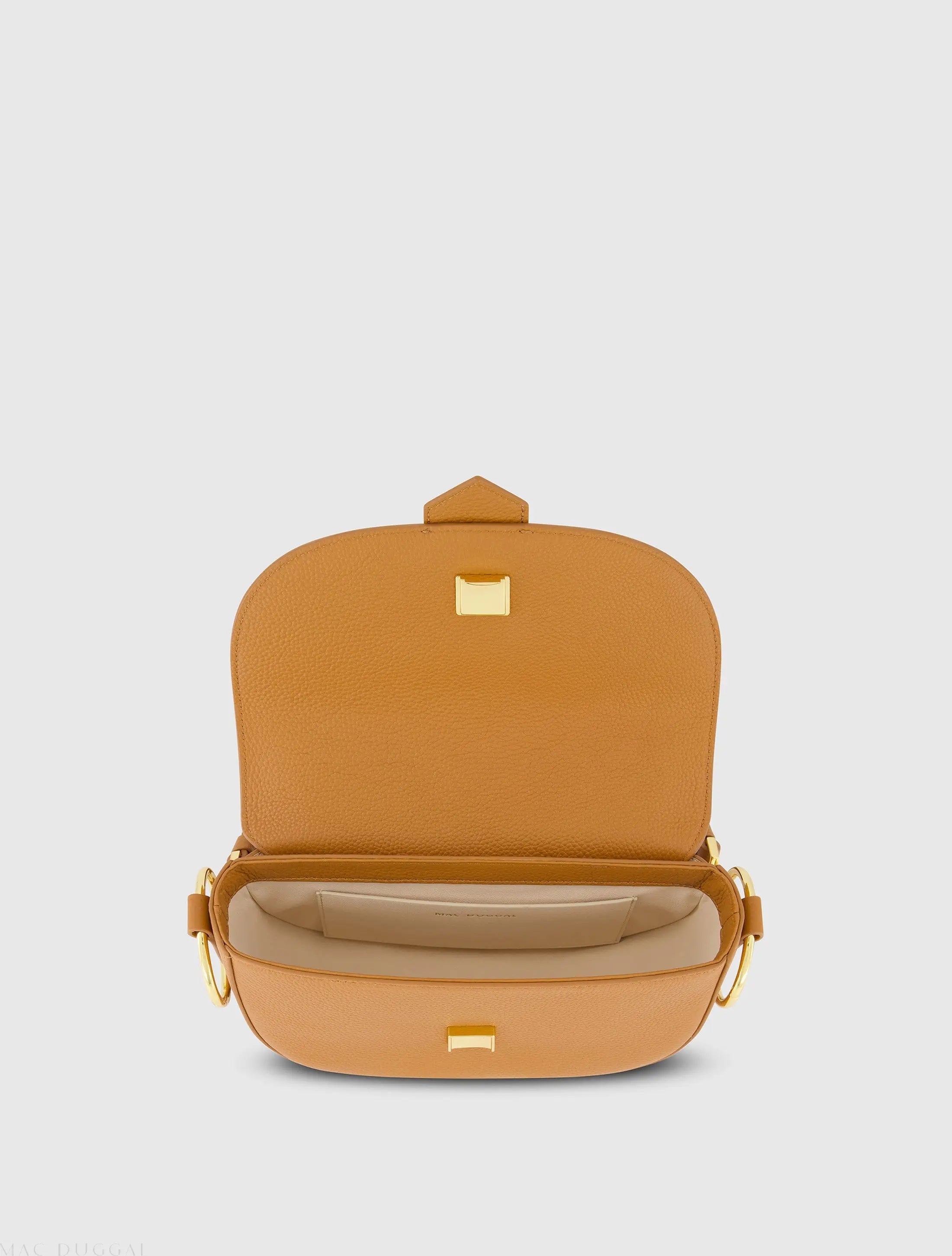 Brown Grain Leather Saddle Bag With Gold Hardware