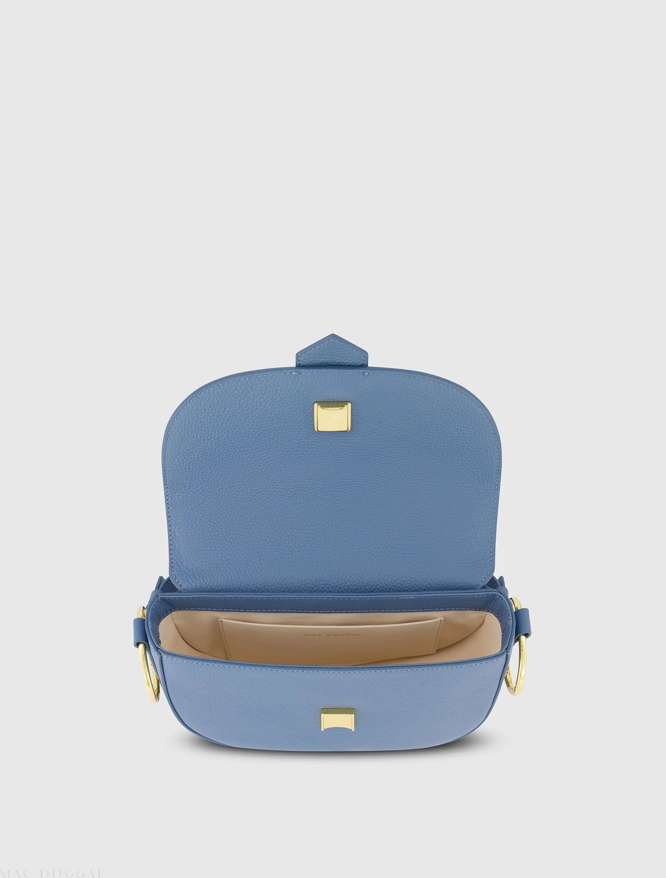 Blue Grain Leather Saddle Bag With Gold Hardware